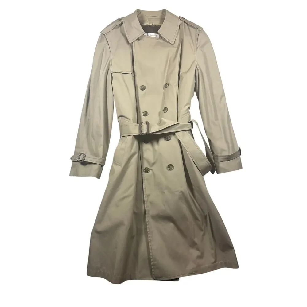 London Fog Belted Double Breasted Trench Coat Men's XL Long Beige Classic